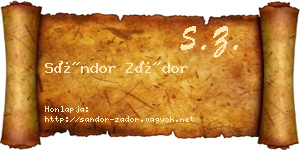Sándor Zádor névjegykártya